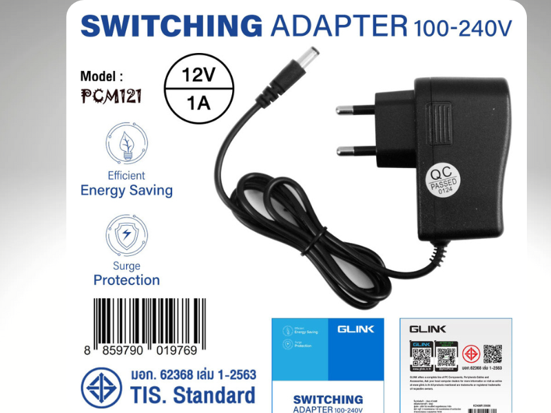 GLINK SWITCHING ADAPTER CCTV 12V 1A Jack OD5.5*ID2.5*H11mm.มี มอก.
