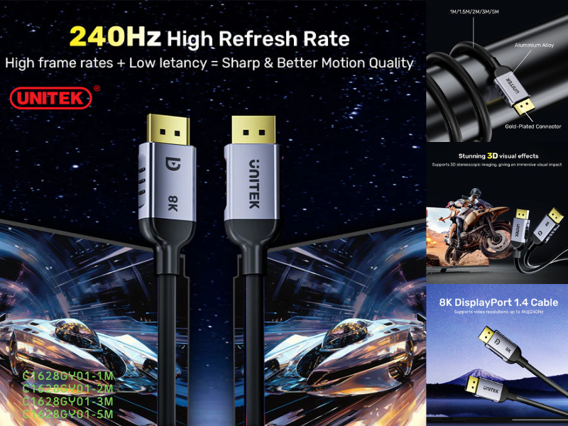 UNITEK DISPLAY PORT 1.4 CABLE 8K@60Hz. สายยาว 1.0M UNITEK DISPLAY PORT 1.4 CABLE 8K@60Hz. สายยาว 1.0M