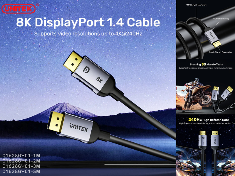 UNITEK DISPLAY PORT 1.4 CABLE 8K@60Hz. สายยาว 3.0M UNITEK DISPLAY PORT 1.4 CABLE 8K@60Hz. สายยาว 3.0M