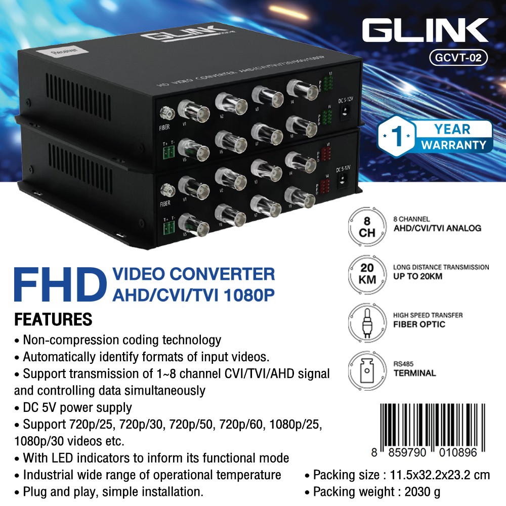 GCVT-02 GLINK FIBER VIDEO MEDIA CONVERTER 8CH GCVT-02 GLINK FIBER VIDEO MEDIA CONVERTER 8CH