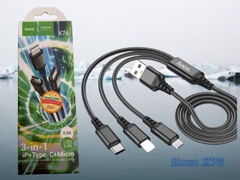 HOCO สายชาร์จมือถือแบบ 3หัว สำหรับ iOS, Micro, Type-C รุ่น X76