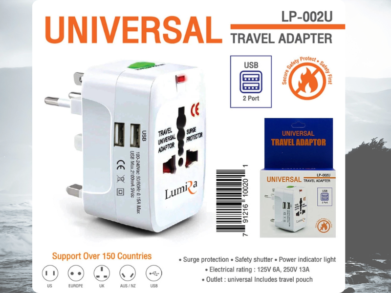 Lumira LP-002U Travel Adapter Universal+2Usb Adapter All in One หัวแปลงปลั๊กทั่วโลก Lumira LP-002U Travel Adapter Universal+2Usb Adapter All in One หัวแปลงปลั๊กทั่วโลก