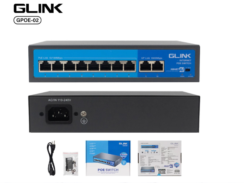 GLINK POE Switch 8Port 10/100+2Port UP Link 10/100/1000Mbps.