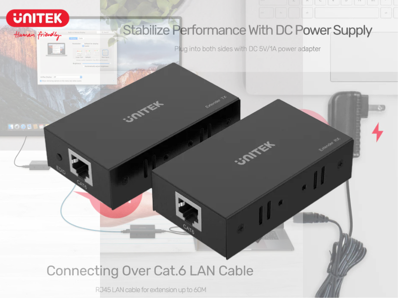 UNITEK HDMI EXTENDER 60M by RJ45 Cat5e/Cat6