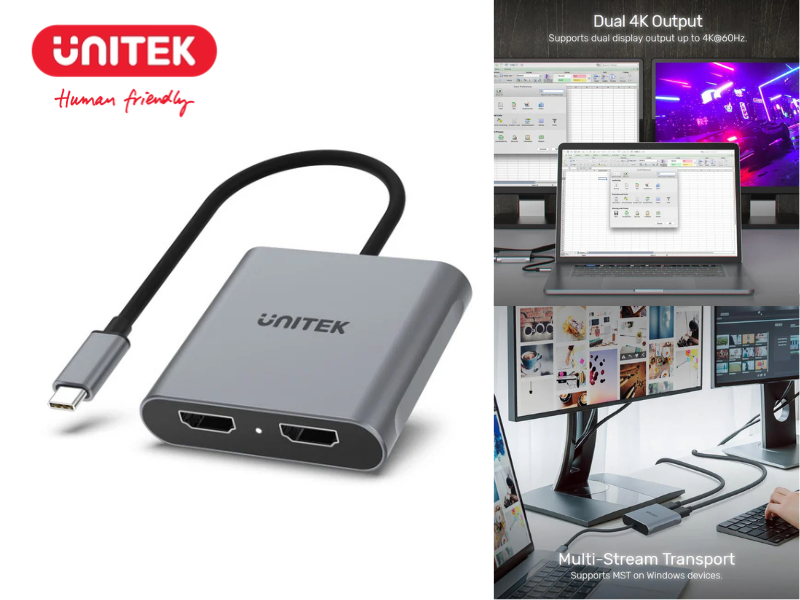 UNITEK USB TYPE-C TO DUAL HDMI 4K ADAPTER