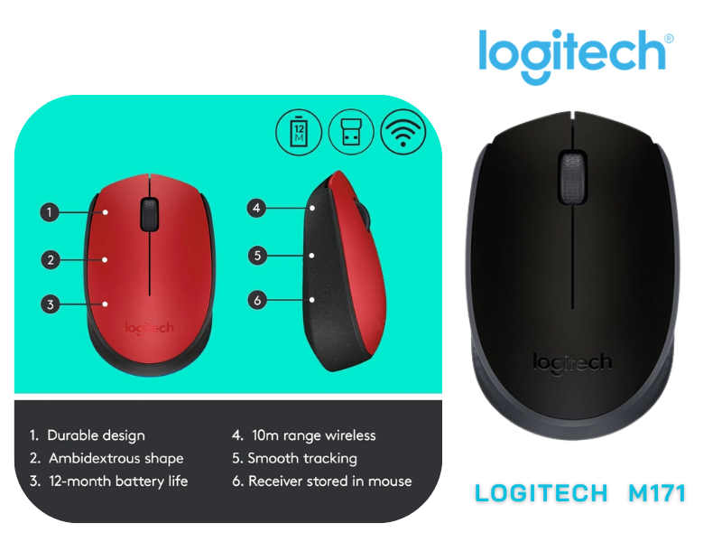 LOGITECH เมาส์ออฟติคอลไร้สาย รุ่น M171 คละสี LOGITECH เมาส์ออฟติคอลไร้สาย รุ่น M171 คละสี