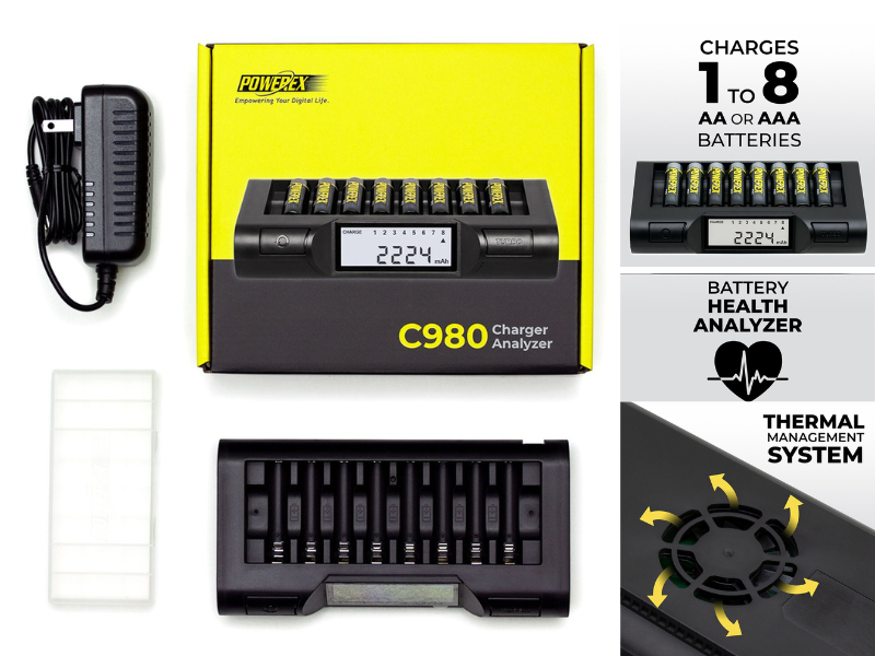 แท่นชาร์จถ่านแบบ 8ก้อน ขนาดถ่าน AA AAA ยี่ห้อ Powerex รุ่น MH-C980