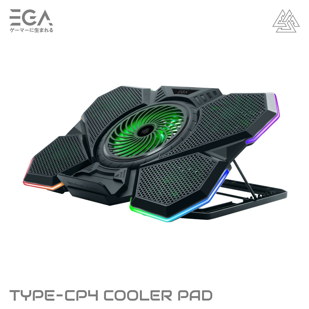 EGA พัดลมรองระบายความร้อนโน๊ตบุ๊ค ไฟ RGB พัดลม 5 ตัวปรับระดับได้ ขนาด 9-17 นิ้ว