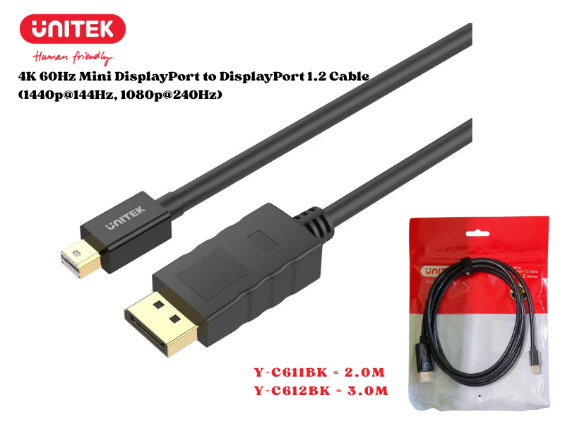 UNITEK CABLE MINI DISPLAY TO DISPLAY PORT 2.0M 4K@60Hz.