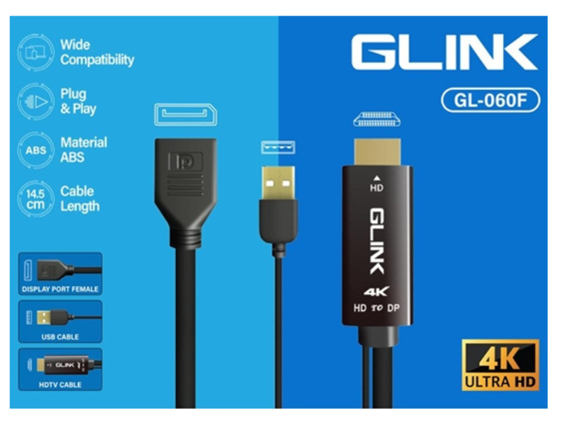 GLINK ADAPTER HDMI TO DISPLAY PORT With USB Power 4K@60HZ.