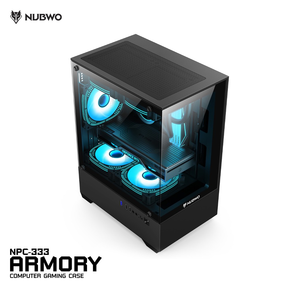 NUBWO ARMORY CASE M-ATX ฝาข้างกระจกนิรภัยใสพิเศษ แข็งแรง ระบายความร้อนดี