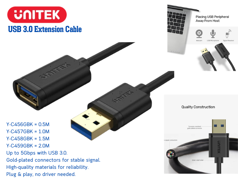 UNITEK USB V3.0 EXTENSION CABLE AM/AF 5Gbps.สายยาว 1.0เมตร