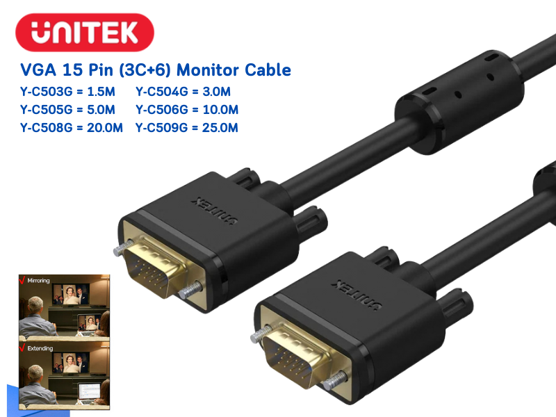UNITEK PREMIUM VGA CABLE DB15pin M/M สายยาว 20เมตร Full HD 1080P