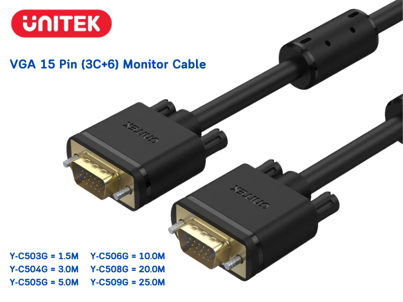 UNITEK PREMIUM VGA CABLE DB15pin M/M สายยาว 20เมตร Full HD 1080P
