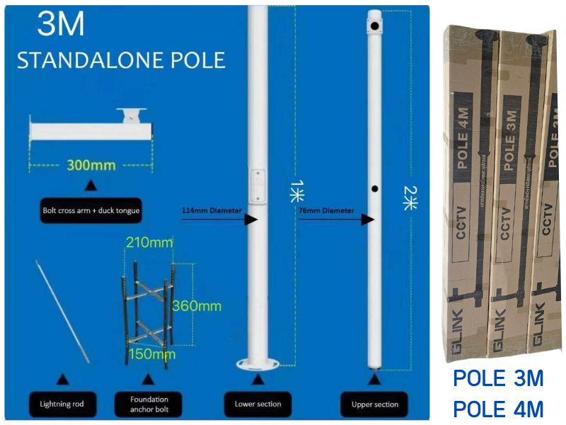 GLINK เสาพร้อมอุปกรณ์ติดตั้งกล้องวงจรปิด กล้องCCTV สูง 3 เมตร