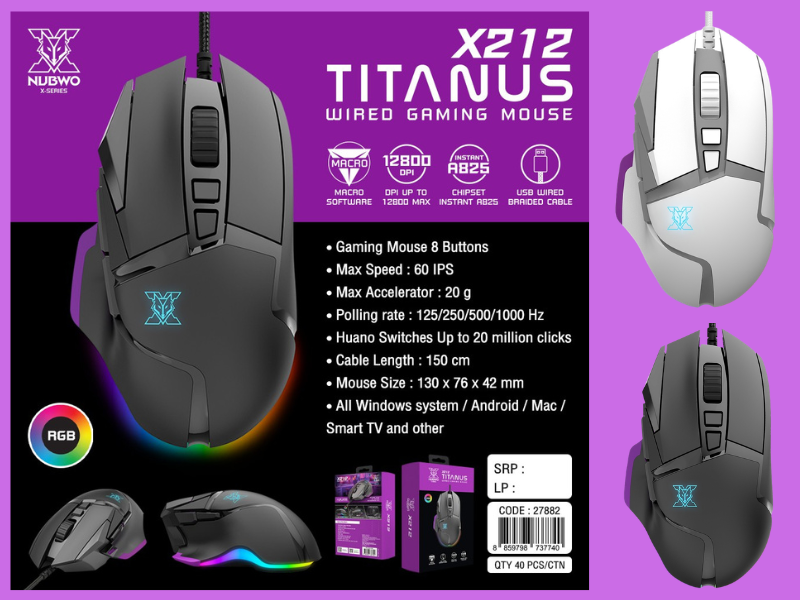 NUBWO X-SERIES USB RGB GAMING MOUSE 12800dpi Model X212