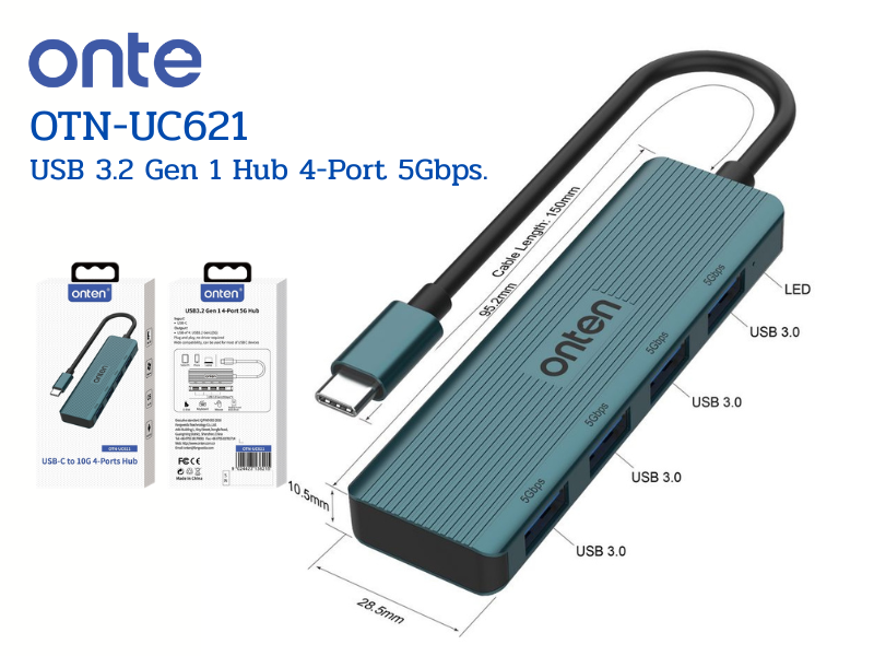 ONTEN USB TYPE-C HUB 4port รองรับ USB 3.2 Gen 1 ถ่ายโอนข้อมูลสูงสุด 5Gbps