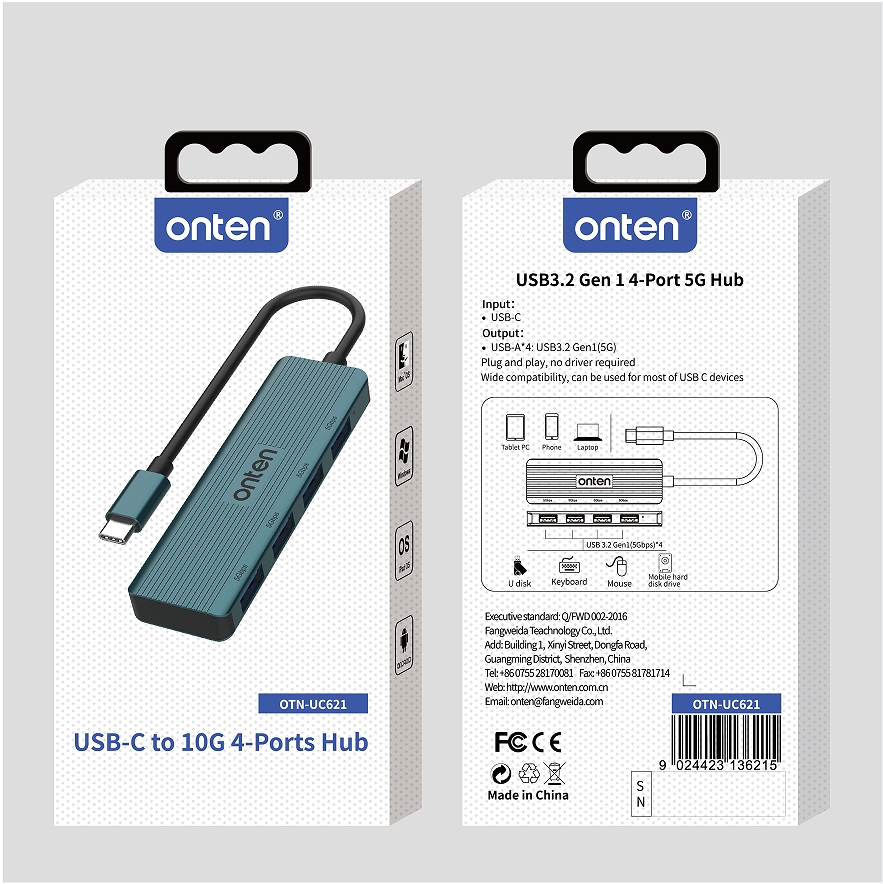 ONTEN USB TYPE-C HUB 4port รองรับ USB 3.2 Gen 1 ถ่ายโอนข้อมูลสูงสุด 5Gbps