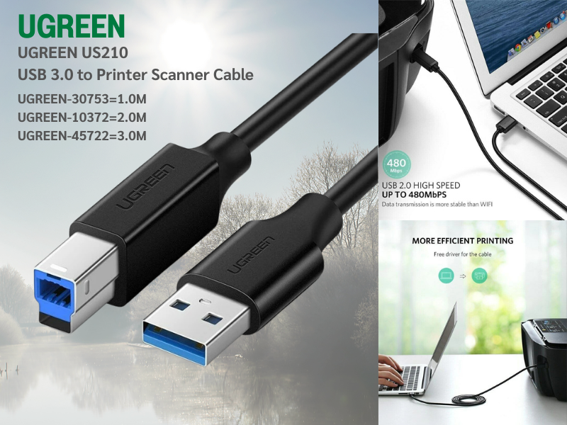 UGREEN รุ่น US210 USB 3.0 Printer Cable สายยาว 1เมตร 5Gbps