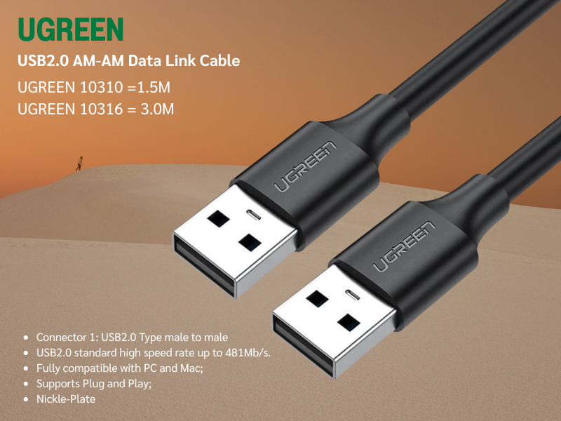 UGREEN USB 2.0 AM/AM  สายยาว 1.5เมตร สำหรับต่อโอนถ่ายข้อมูล