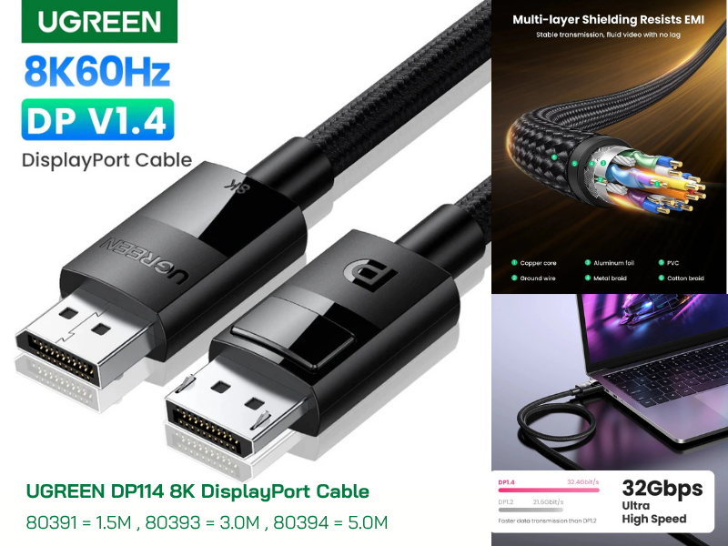 UGREEN รุ่น DP114 8K DisplayPort Cable Ultra HD สายยาว 1.5เมตร