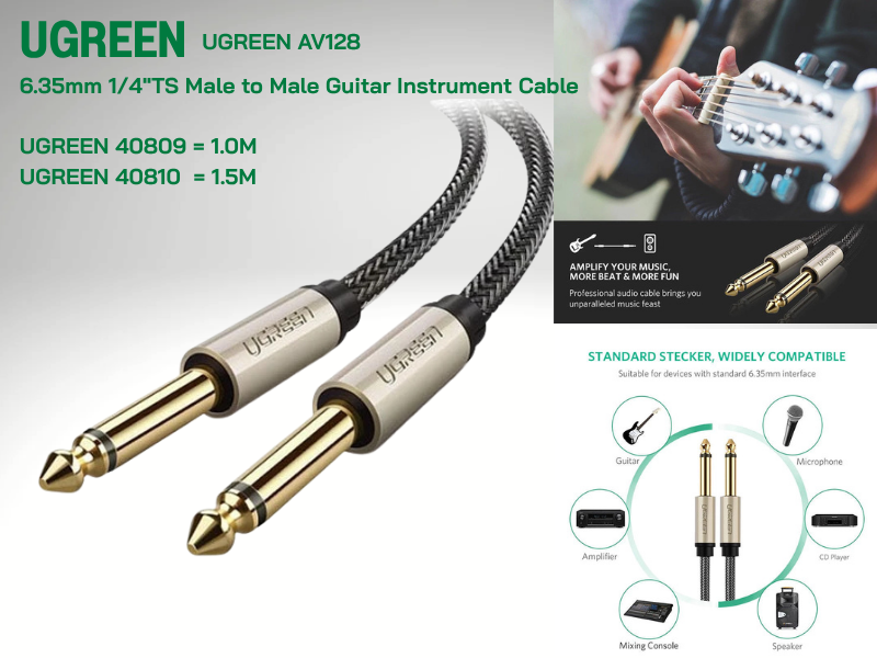 UGREEN รุ่น AV128 สายสัญญาณเสียง 6.35mm Mono Jack สายยาว 2.0เมตร