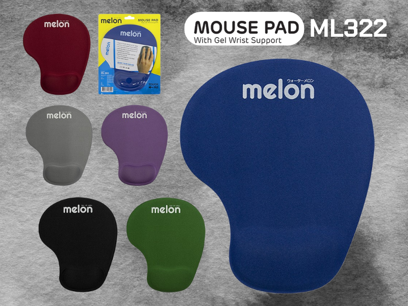 Melon แผ่นรองเม้าส์ พร้อมเจลรองข้อมือ ผลิตจาก PVC ป้องกันฝุ่นจับ รุ่น ML322