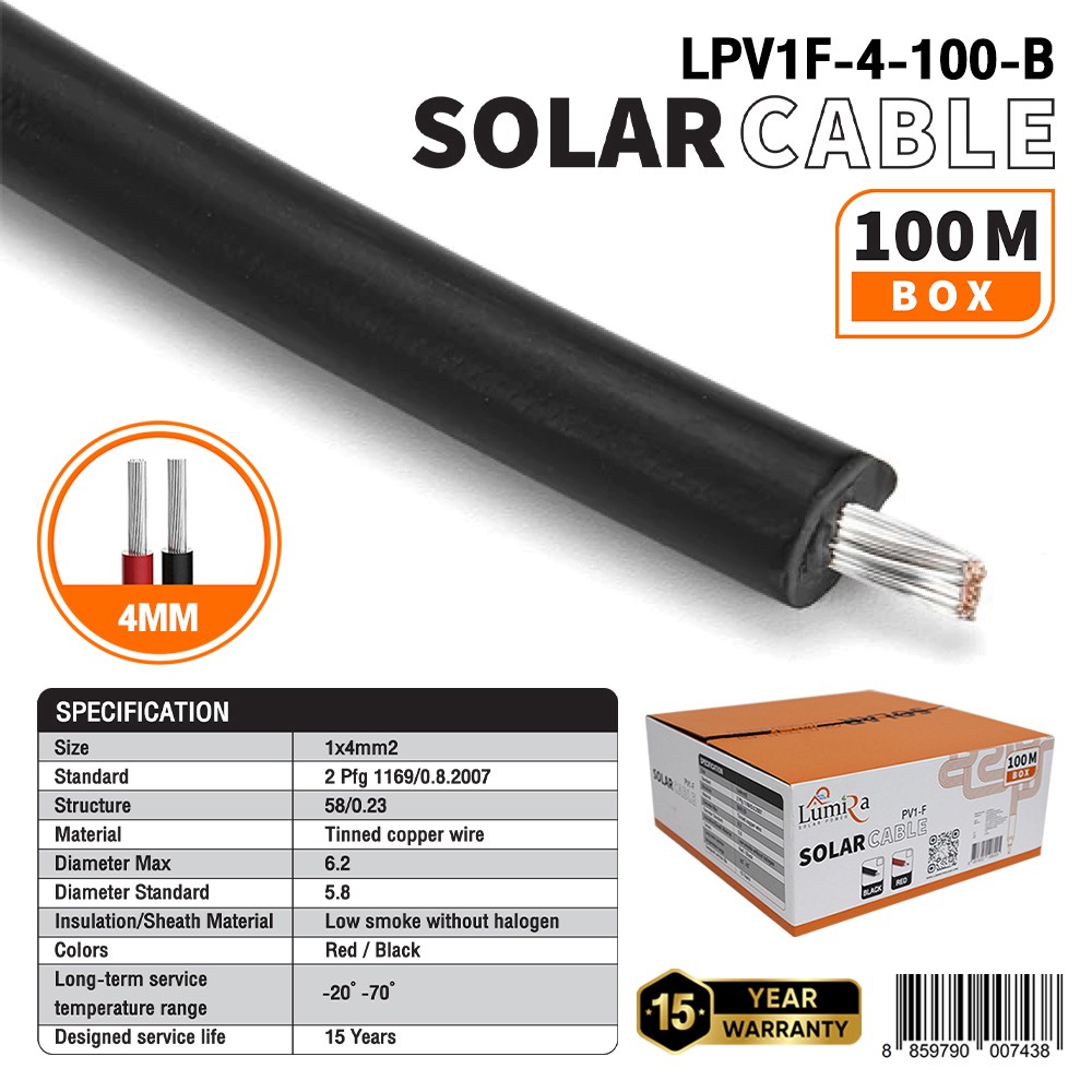 LUMIRA สายไฟโซล่าเซลล์ 1x4MM² สายยาว 100เมตร สีดำ