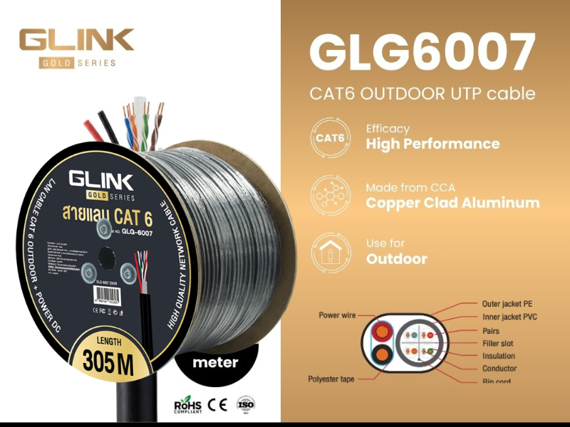 GLINK LAN CAT6 Outdoor GOLD Series สายยาว 305เมตร รุ่น GLG6007