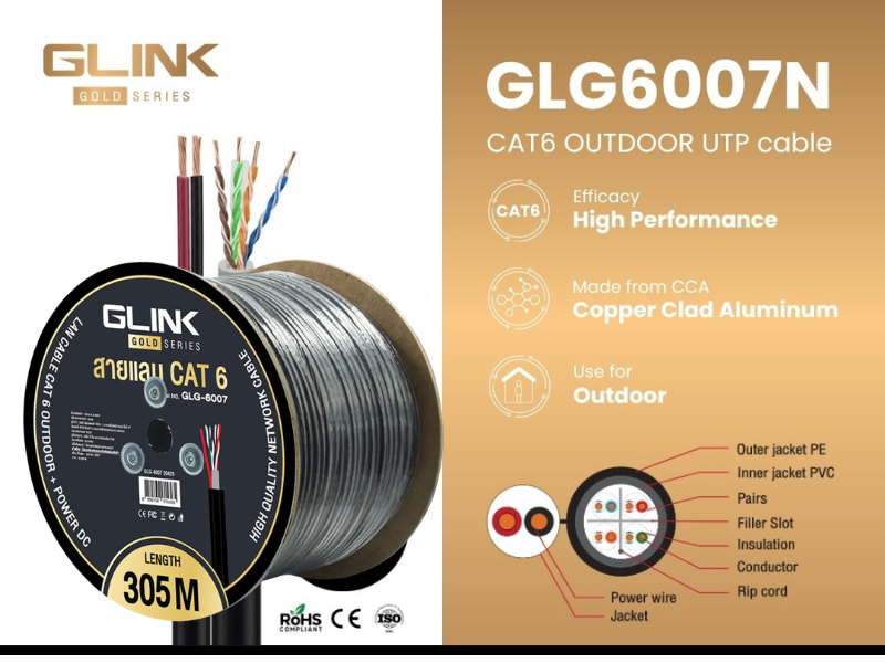 GLINK LAN CAT6 Outdoor GOLD Series สายยาว 305เมตร มี power แยก