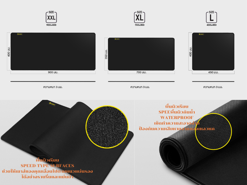 NUBWO แผ่นรองเมาส์กันน้ำพื้นผิวเรียบลื่นไซด์XL 350x700mm.