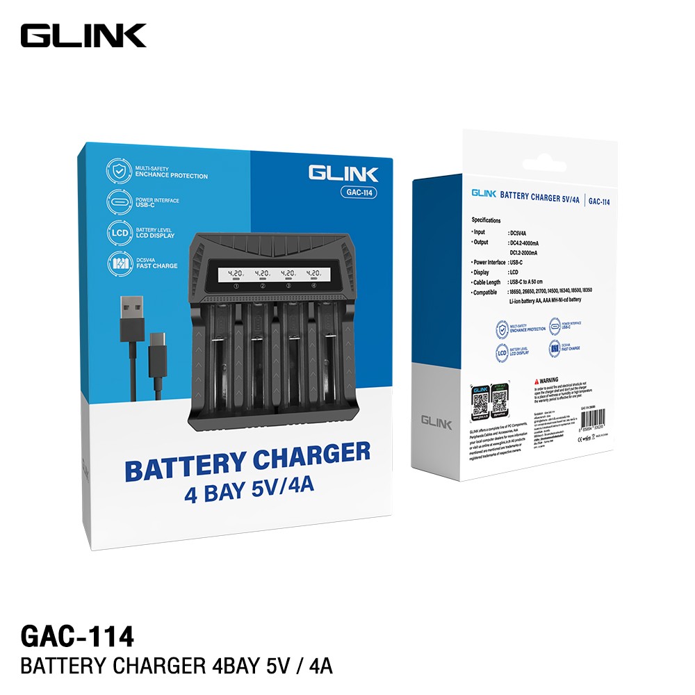 GLINK BATTERY CHARGER 4 BAY 5V/4A แท่นชาร์จถ่าน 4ก้อน