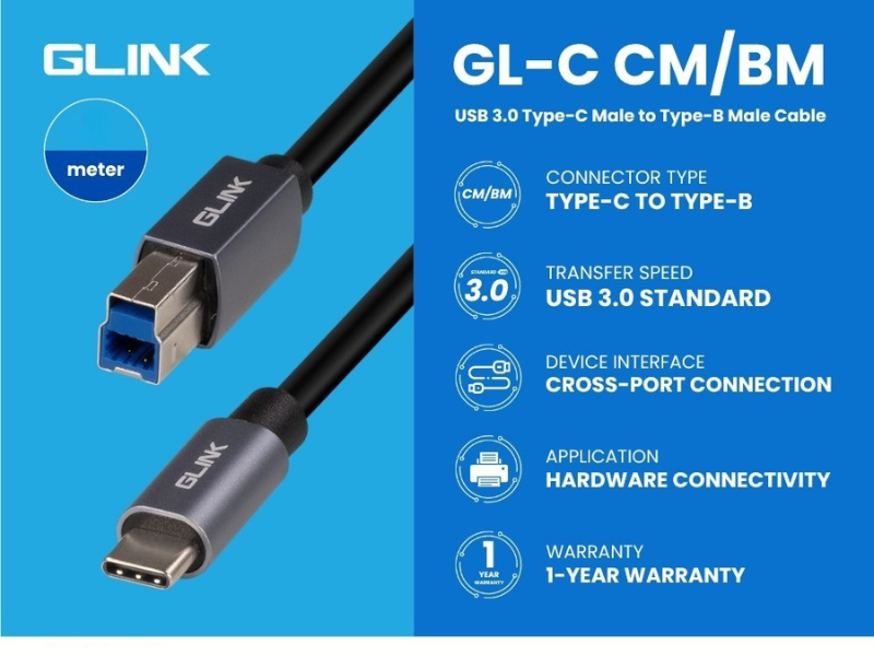 GLINK CABLE USB TYPE-C TO USB3.0 สายต่อพริ้นเตอร์ ยาว 1.5เมตร