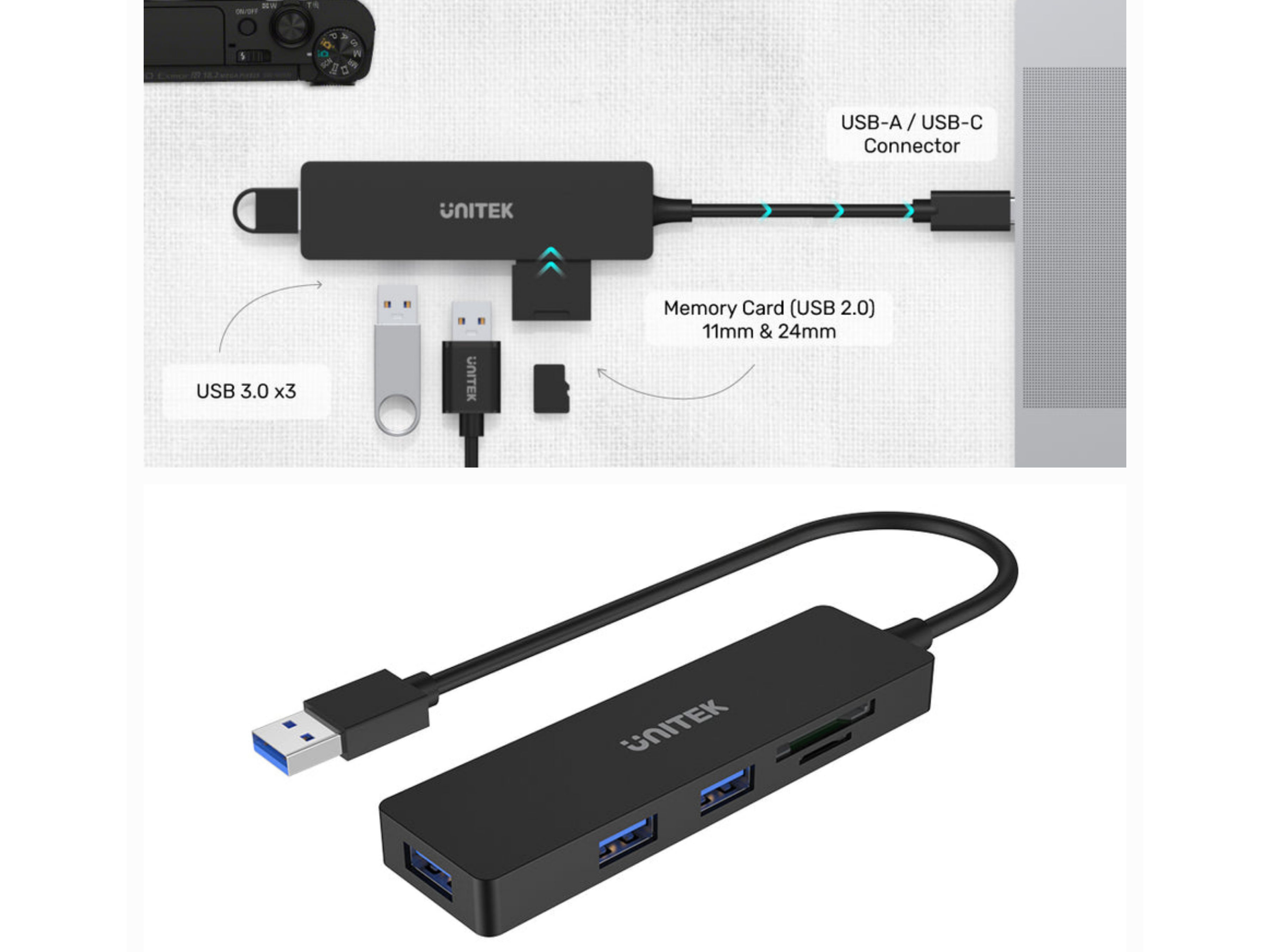 UNITEK USB HUB+CARD READER