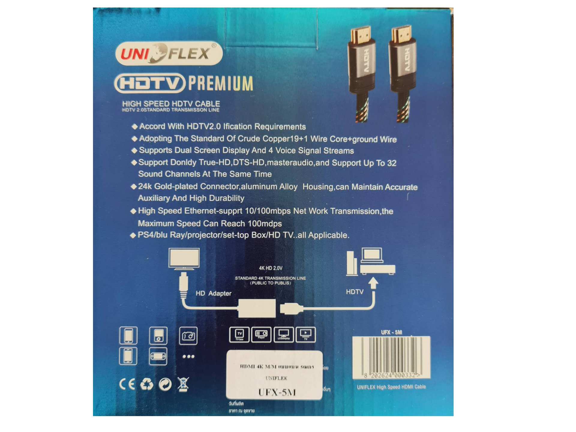 UNIFLEX HDMI V2.0 4K 8K ULTRA HD สายยาว 5เมตร UNIFLEX HDMI V2.0 4K 8K ULTRA HD สายยาว 5เมตร