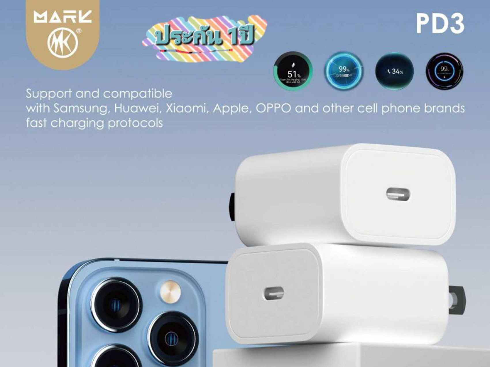 MARK อะแดปเตอร์ชาร์จมือถือ PD Charger 25Watt Fast Charger MARK อะแดปเตอร์ชาร์จมือถือ PD Charger 25Watt Fast Charger