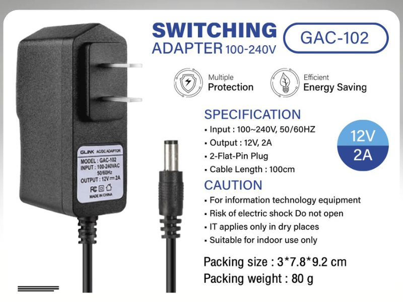 GLINK SWITCHING ADAPTER CCTV 12V 2A Jack OD5.5*ID2.5*H11mm.