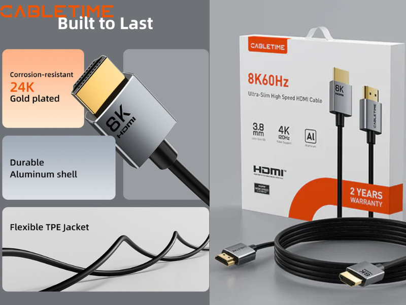 Cabletime HDMI V2.1 Ultra Slim 3.8mm 3.0M