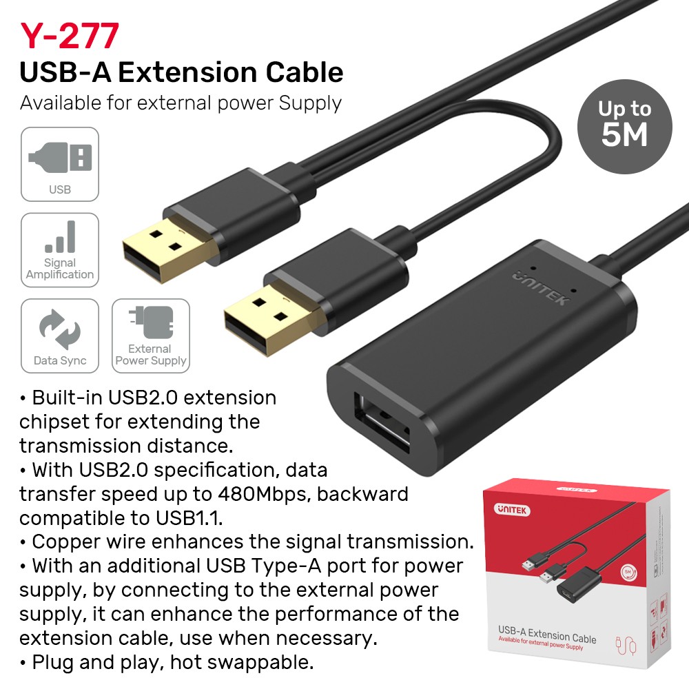 UNITEK USB2.0 EXTENSION CABLE AM-AF สายยาว 10.0เมตร