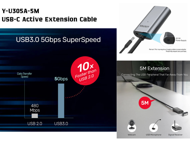 UNITEK USB-C Active Extension Cable support 5Gbps 5.0M UNITEK USB-C Active Extension Cable support 5Gbps 5.0M