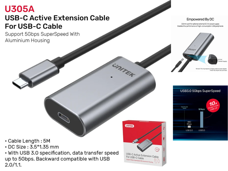 UNITEK USB-C Active Extension Cable support 5Gbps 5.0M UNITEK USB-C Active Extension Cable support 5Gbps 5.0M