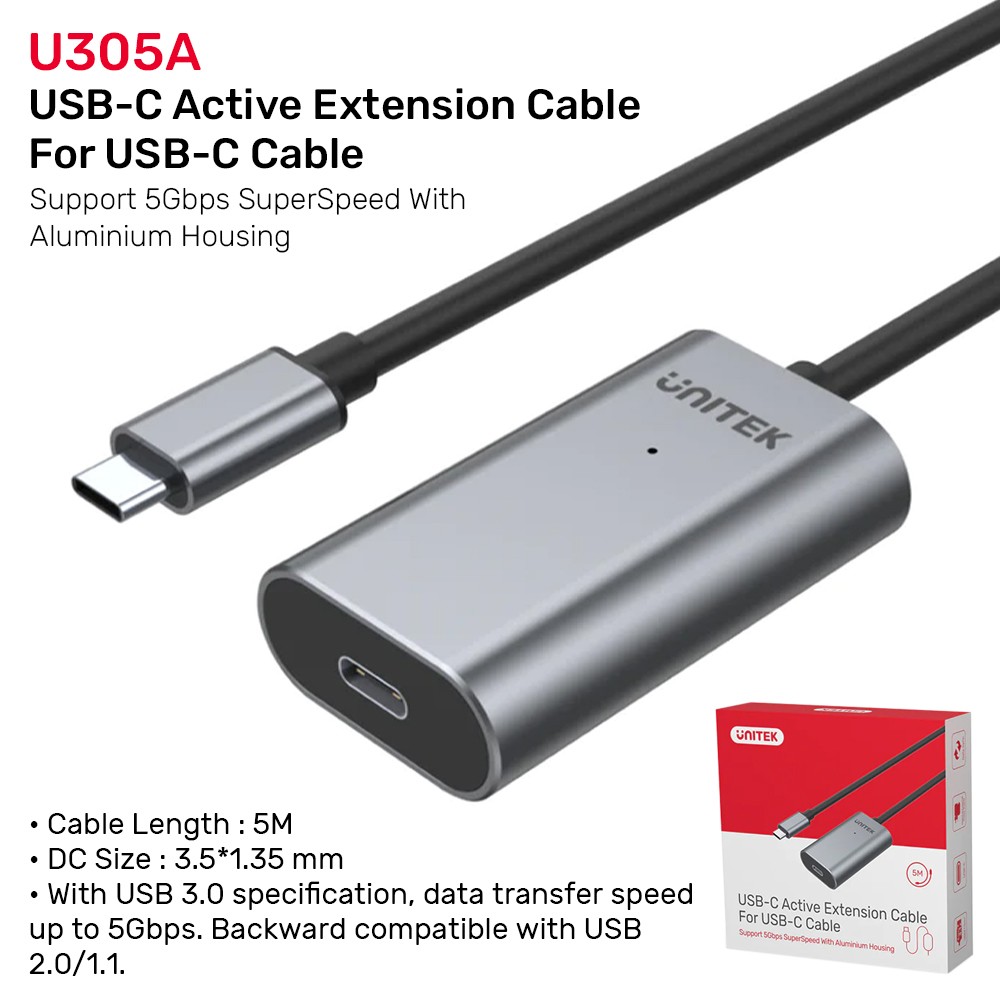 UNITEK USB-C Active Extension Cable support 5Gbps 5.0M UNITEK USB-C Active Extension Cable support 5Gbps 5.0M
