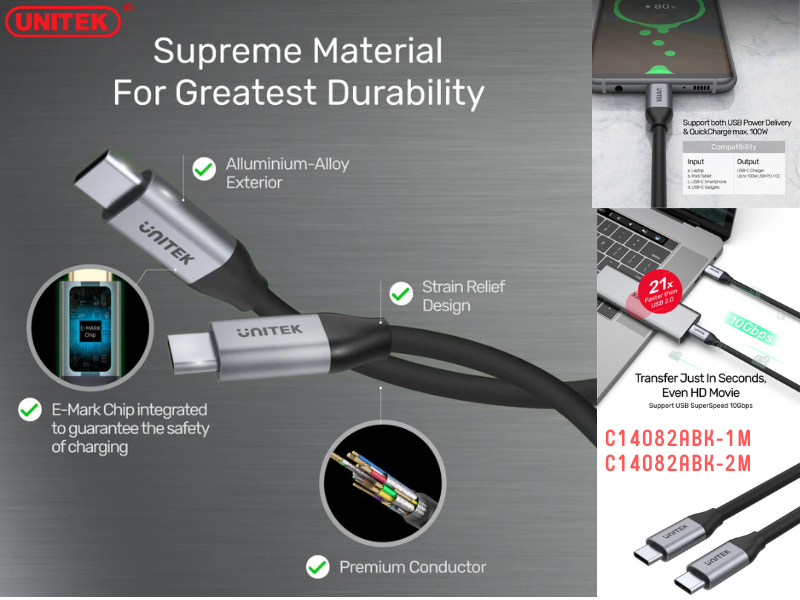 UNITEK USB-C 100W PD Fast Charging Cable with 4K@60Hz 2.0M UNITEK USB-C 100W PD Fast Charging Cable with 4K@60Hz 2.0M