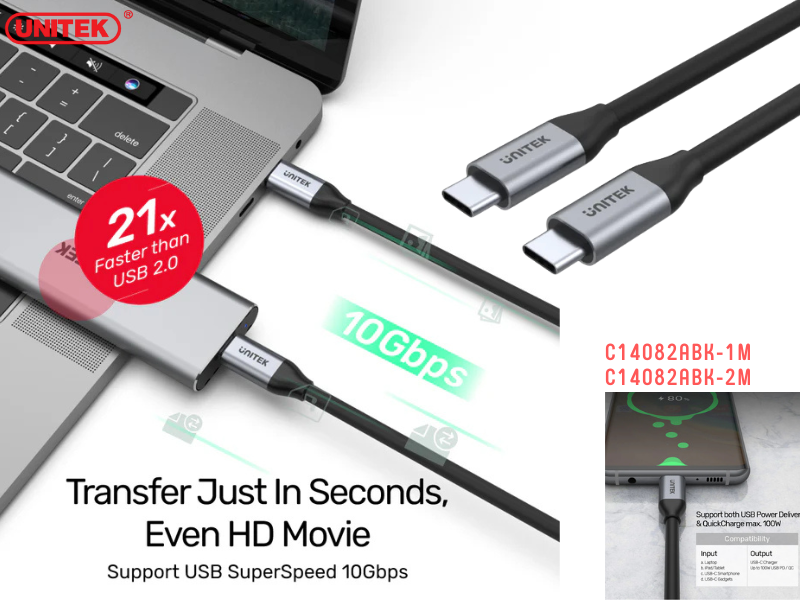 UNITEK USB-C 100W PD Fast Charging Cable with 4K@60Hz 2.0M UNITEK USB-C 100W PD Fast Charging Cable with 4K@60Hz 2.0M
