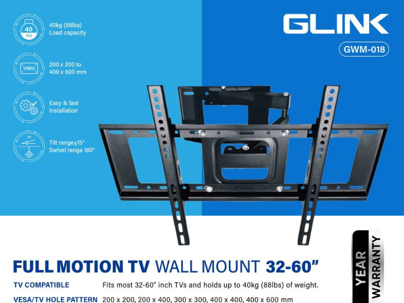 GLINK GWM-018 ขาแขวนทีวียึดติดผนังขนาดทีวี 32-60นิ้ว