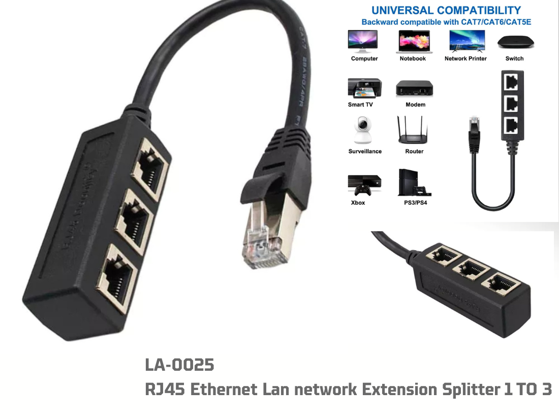 LA-0025 RJ45 Ethernet Lan network Extension Splitter 1 to 3