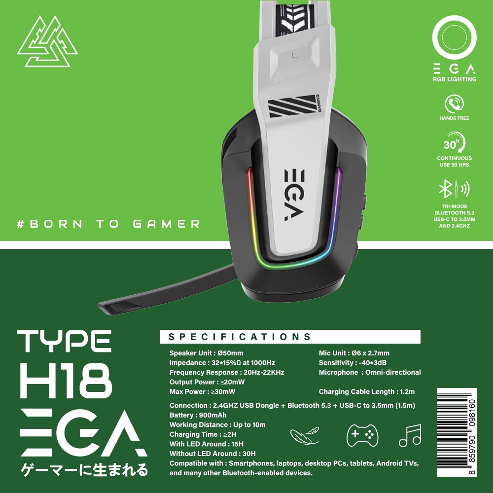 EGA H18 Gaming Headphone 3-IN-1 [USB-C, Wireless, Bluetooth]