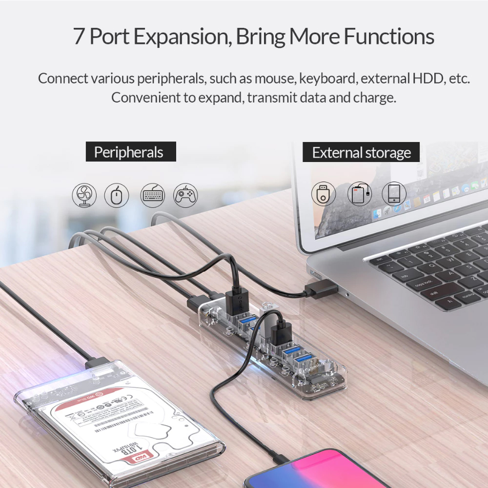 ORICO 7PORT USB3.0 HUB Data Transfer Rate 5bps. ORICO 7PORT USB3.0 HUB Data Transfer Rate 5bps.