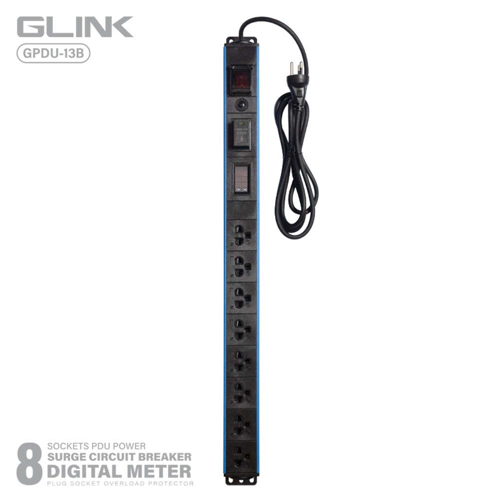 GLINK GPDU-13B ปลั๊กไฟ 8 ช่อง สายยาว 2เมตร มีจอ LCD+overload+Surge 10A GLINK GPDU-13B ปลั๊กไฟ 8 ช่อง สายยาว 2เมตร มีจอ LCD+overload+Surge 10A
