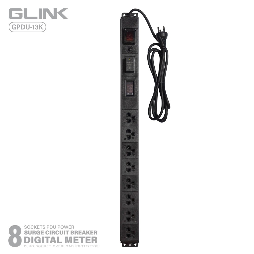 GLINK GPDU-13B ปลั๊กไฟ 8 ช่อง สายยาว 2เมตร มีจอ LCD+overload+Surge 10A GLINK GPDU-13B ปลั๊กไฟ 8 ช่อง สายยาว 2เมตร มีจอ LCD+overload+Surge 10A